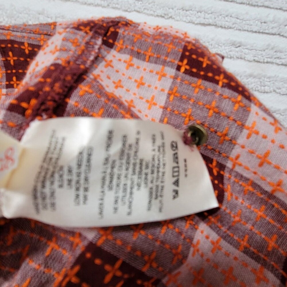 Anthropologie Pilcro Women Red Plaid V-Neck Blouse Large Ruched Waist Wool Blend - Picture 4 of 9